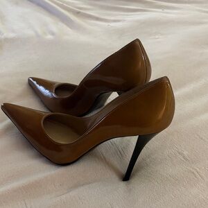 Stuart Weitzman Brown Patent Pointed-Toe Stiletto Pumps